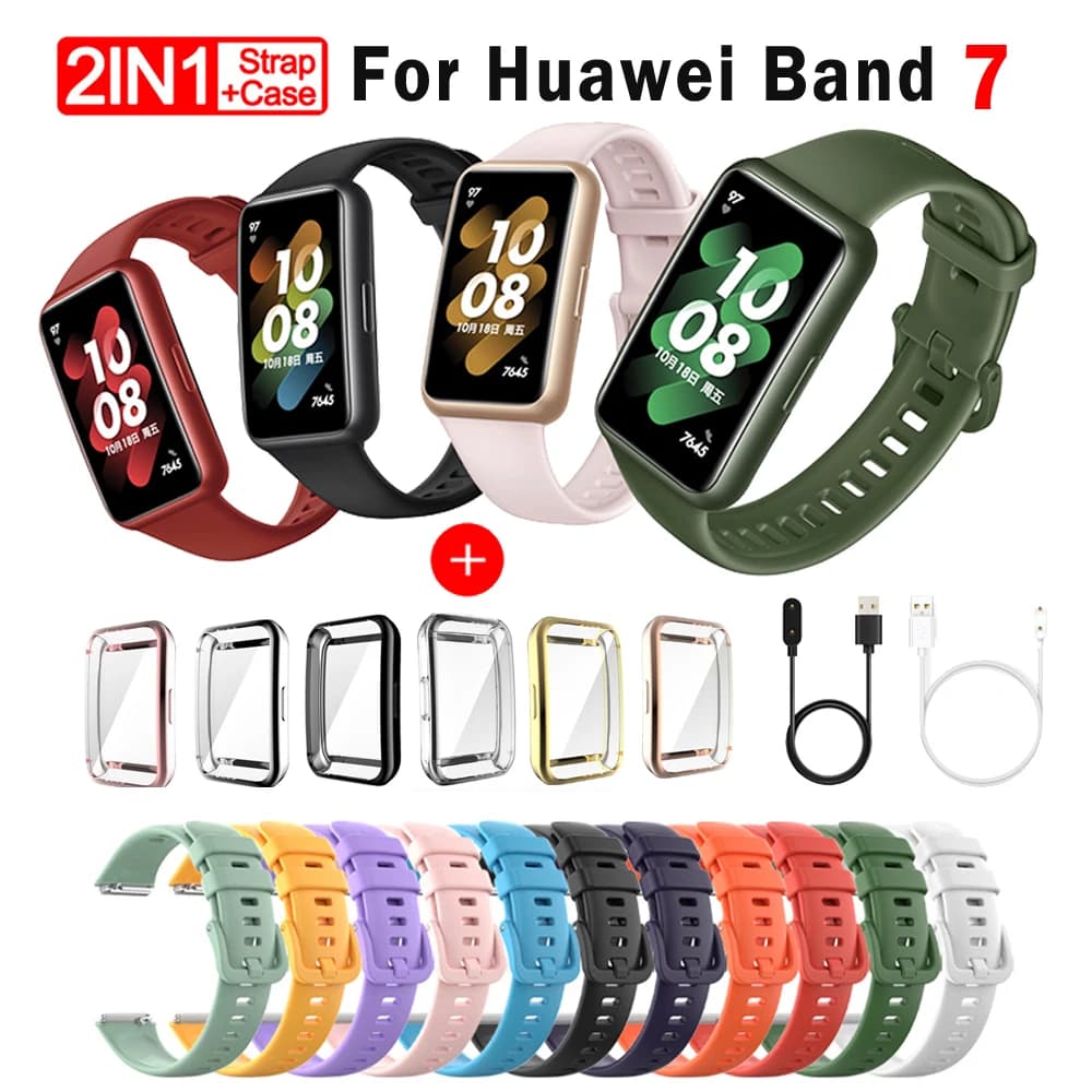 Cinturino in silicone morbido per Huawei Band 7 Accessori Bracciale di ricambio Custodia protettiva per schermo per Huawei Watch Band7