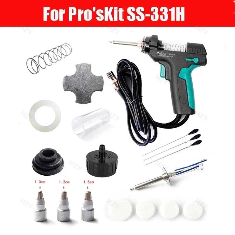 Pro'sKit SS-331 Stazione dissaldante elettrica Pistola di stagno Pompa di aspirazione 331H Accessori Tubo filtro Ugello Riscaldatore Ago Zerbino Molla
