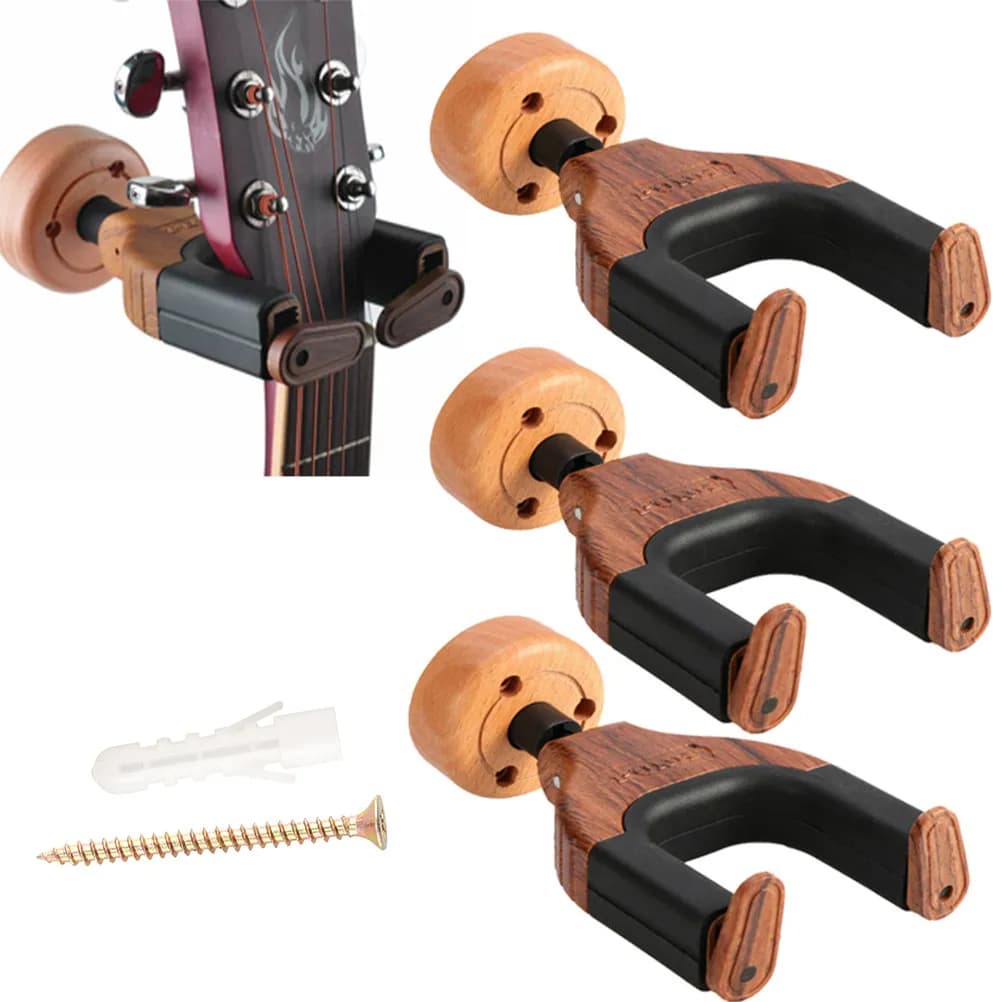 2 ganci da parete in legno per chitarra, con rivestimento in gomma, per strumenti a corda, design a culla profonda, ganci da parete per chitarra.