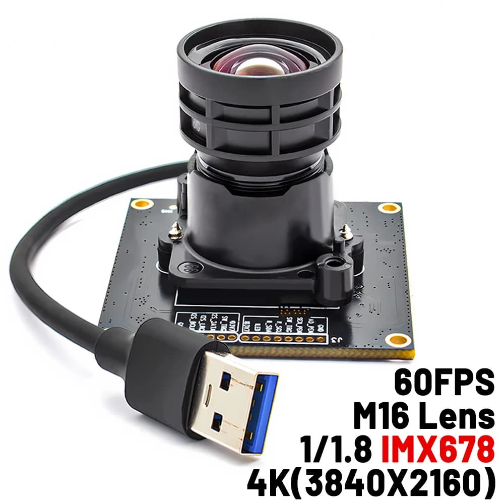 USB3.0 4K 60FPS Camera Module with 2.8mm M16 lens, IMX678 1/1.8" CMOS sensor, Industrial Plug & Play for Artificial Vision