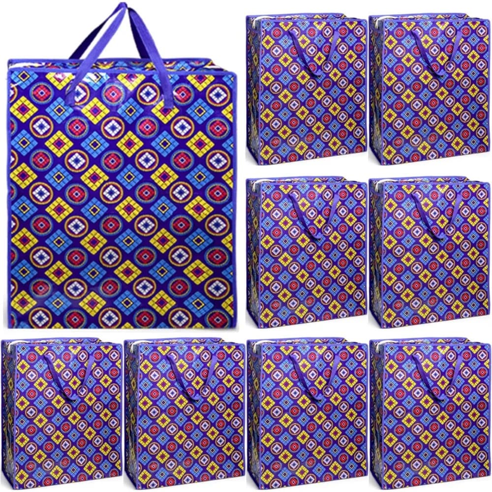 Borse per traslochi extra large da 9 pezzi, borsa portaoggetti resistente da 90 litri con maniglia per il trasporto con cerniera, sacchetti per imballaggio di vestiti in plastica per lavanderia
