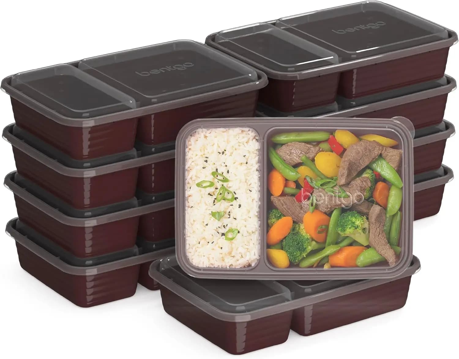 Set di 20 Contenitori per Pasti a 2 Scomparti con Coperchi, Senza BPA, Adatti per Microonde, Freezer e Lavastoviglie