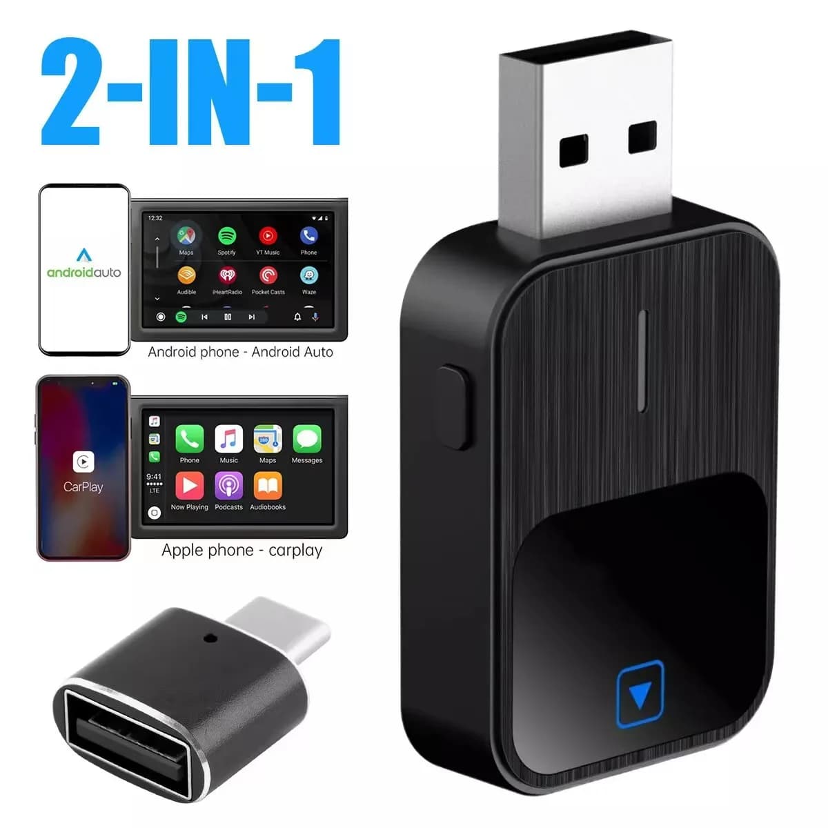 Universal Adapter Wireless CarPlay and Android Auto - Smart Box 2-in-1 for Auto, Plug & Play