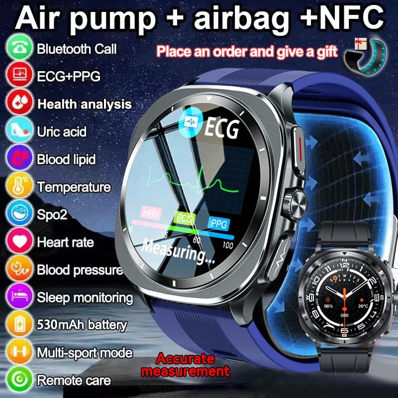 2025New ECG Air Pump Airbag Accurate measurement Smart Watch Man Micro Physical Examination Blood Pressure Sports SmartWatch Health