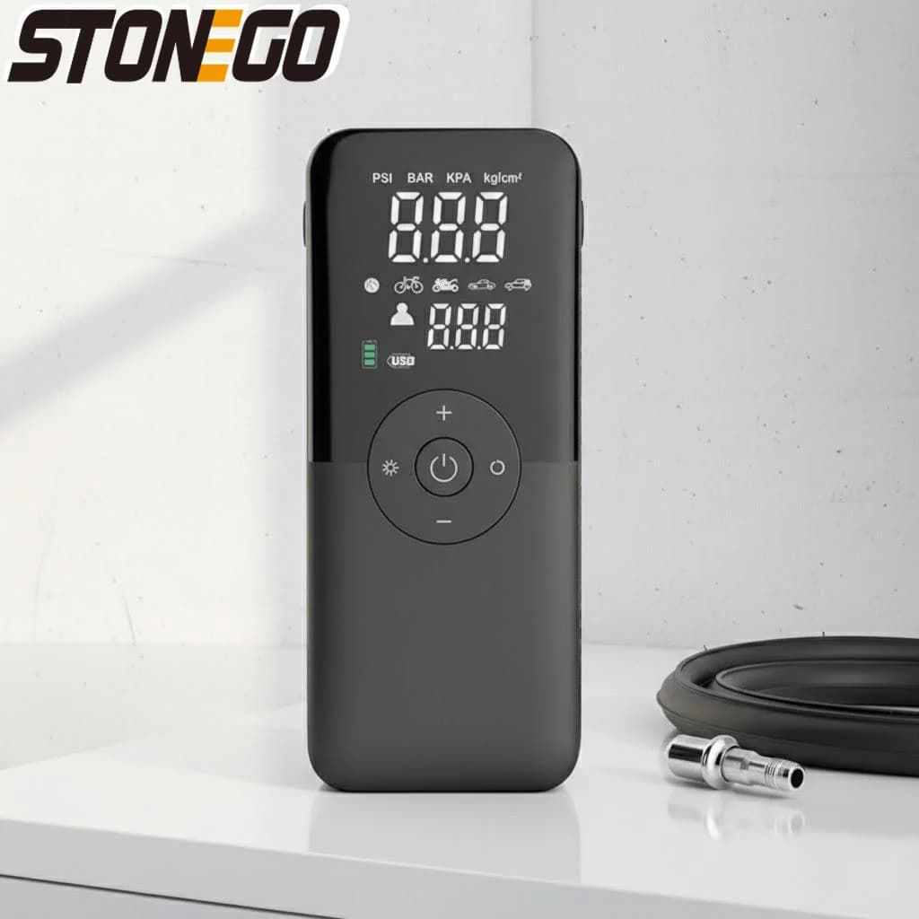 Pompa d'Aria Portatile Ricaricabile per Auto, Moto e Biciclette, Compressore Cordless 12V per Palloni e Pneumatici