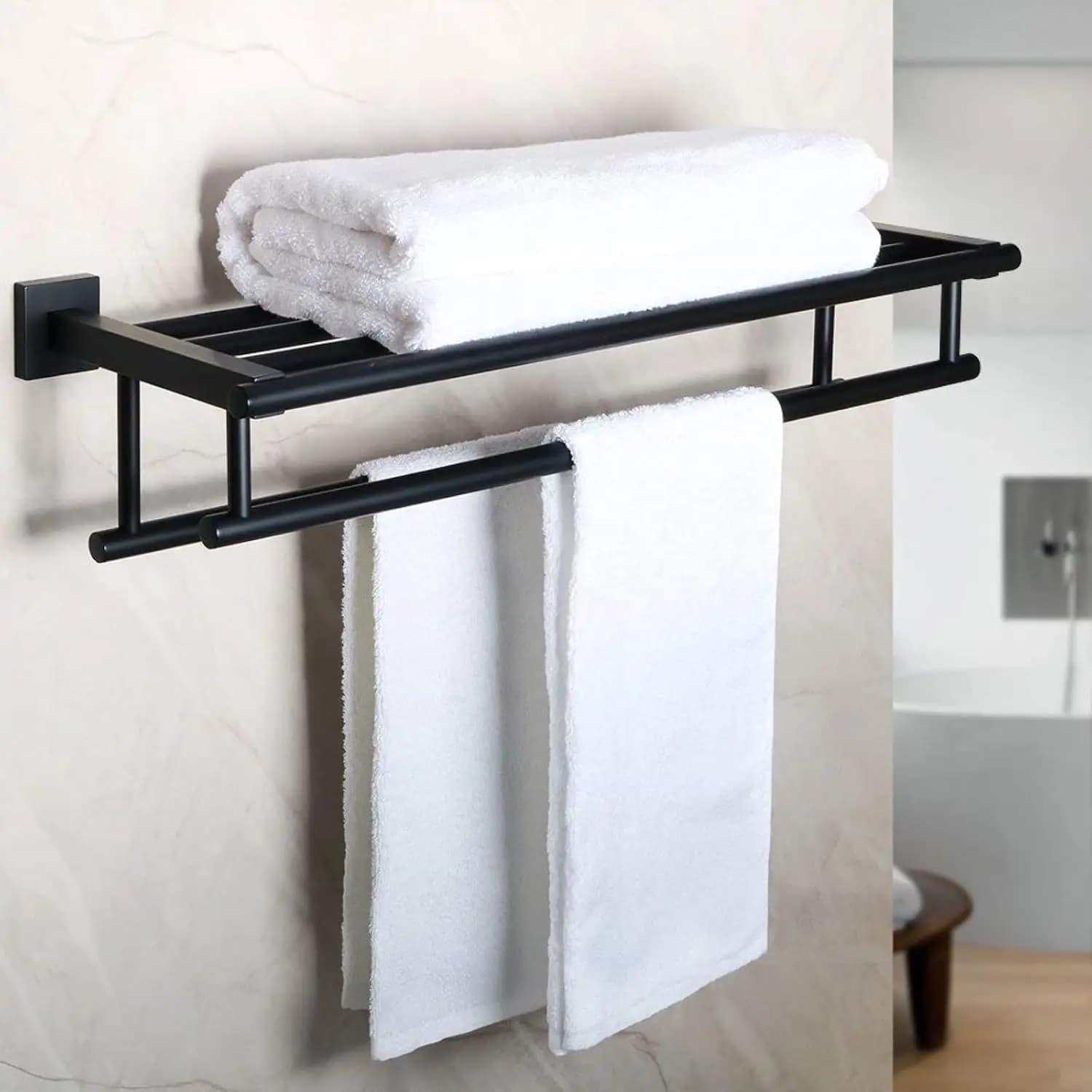 Portasciugamani da Parete per Bagno, 24 Pollici, Nero, con Doppia Barra, in Acciaio Inox SUS304 S