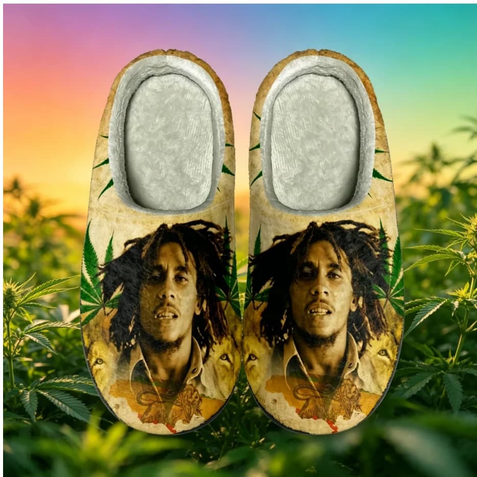 Bob Marley Stylish Plush Cotton Slippers Full Coverage Print Breathable Unisex All Match Home Slippers