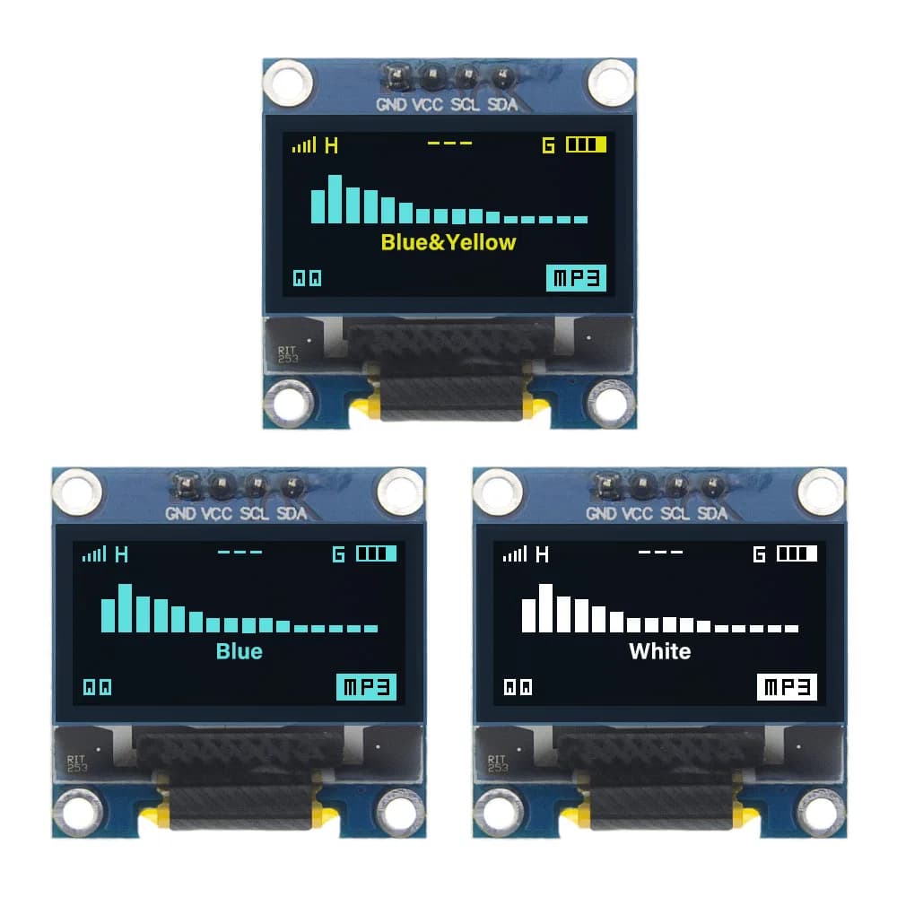 Display OLED Serial IIC 0,96 Poles, 4 Pins, White/Blu/Giallo, Module 128X64 12864, LCD Screen for Arduino OLED