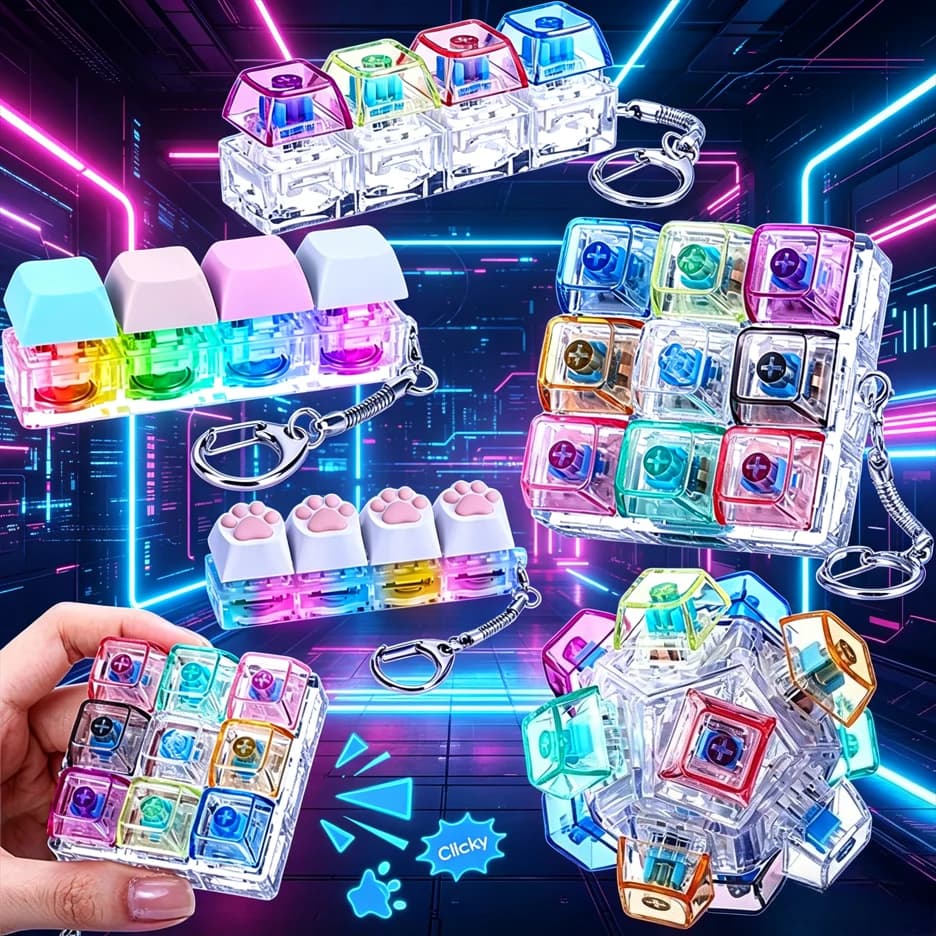 Portachiavi con Tastiera LED, Giocattolo Antistress con Pulsanti Click, Accessorio da Scrivania Portatile, Decorazione per Ufficio, Regalo per Alleviare l'Ansia