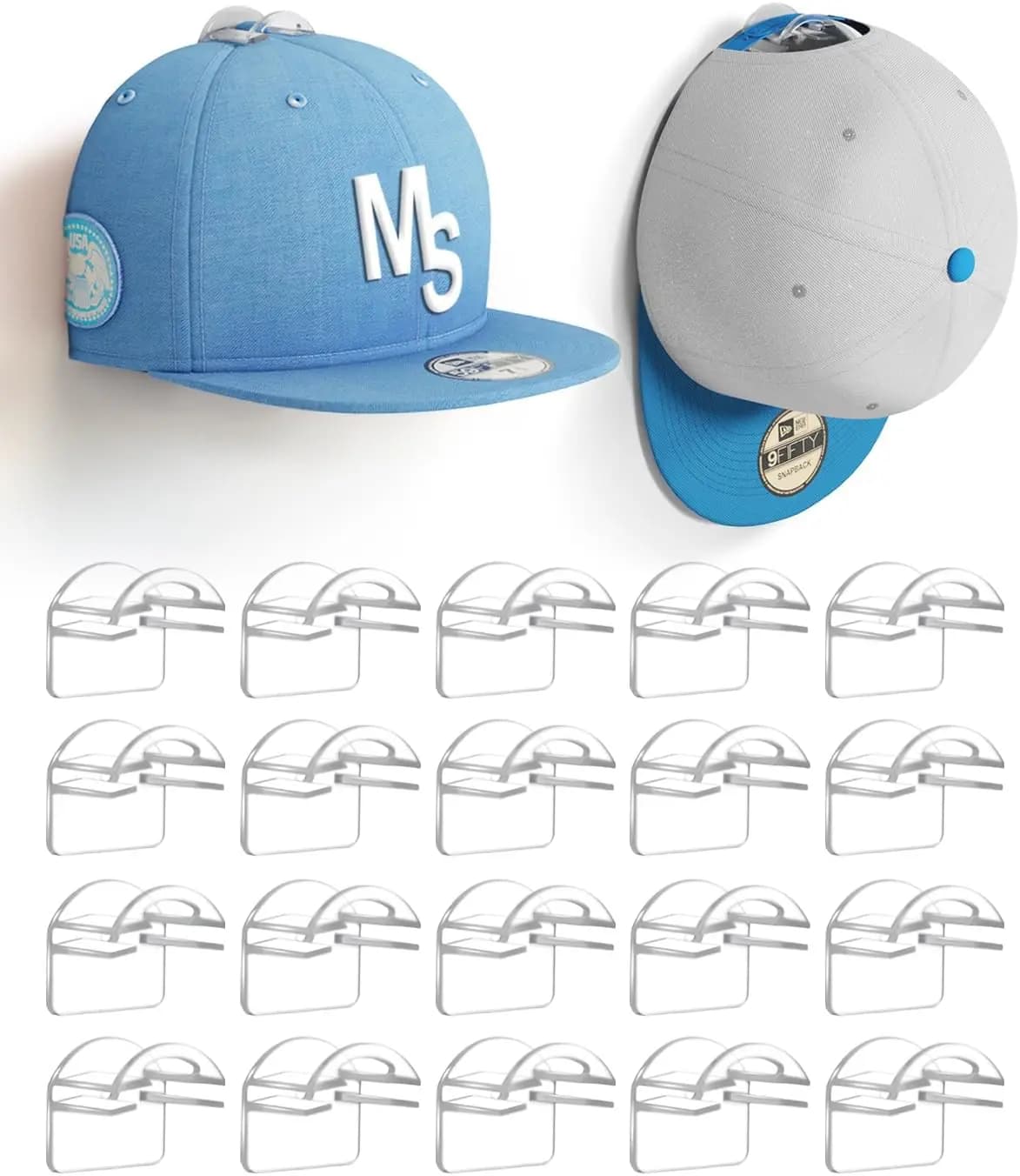 Confezione da 20 Ganci Trasparenti per Cappelli da Parete, Robusto Porta Cappellini da Baseball, Appendi Cappelli, Organizzatore per Cappelli, Espositore da Parete