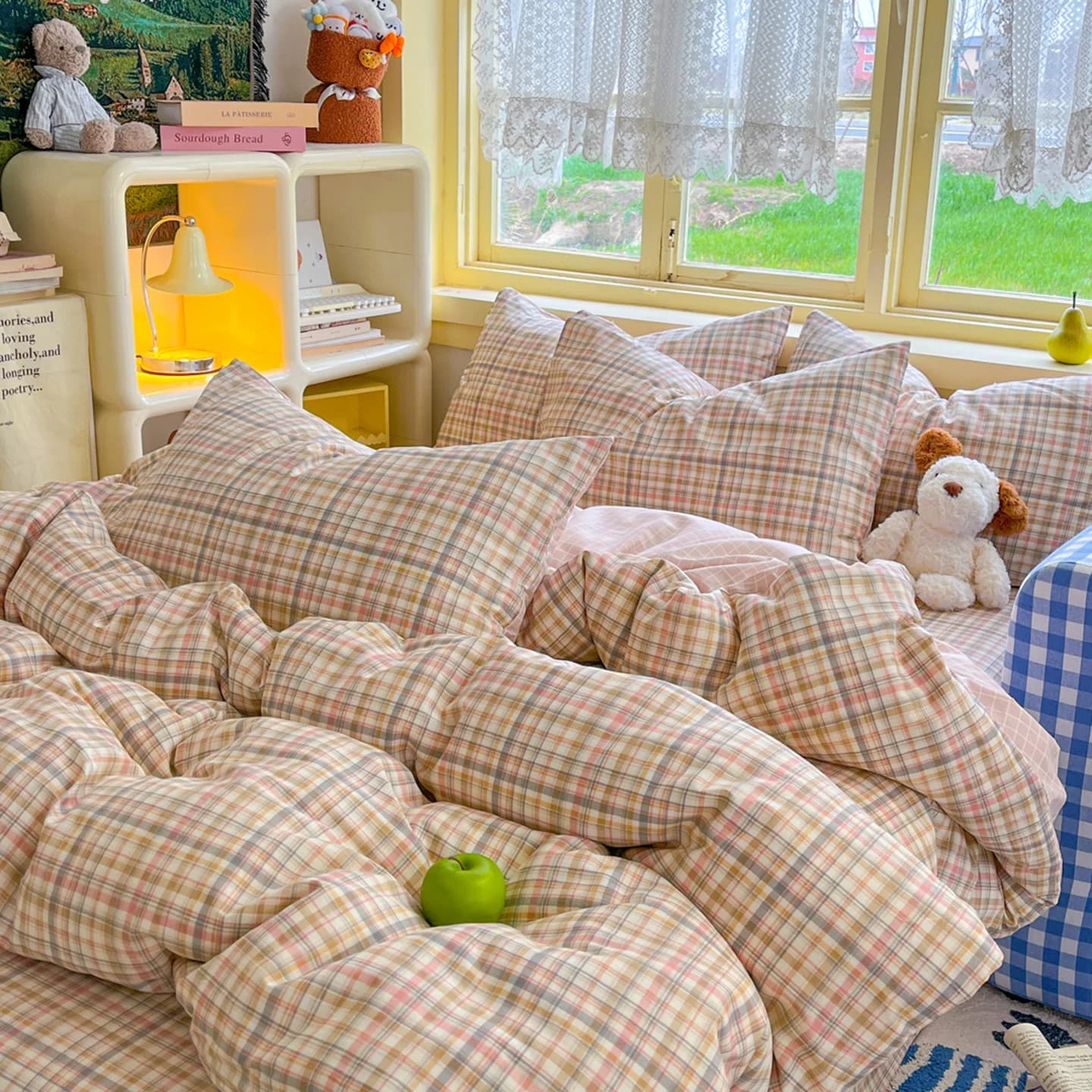 Set copripiumino 100% cotone, copripiumino europeo a quadri e righe stampate, copripiumino per letto 150x200