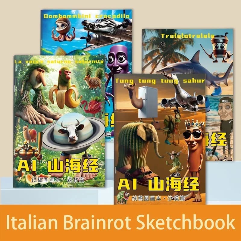 Italian Brainrot Coloring Picture Book Children Painting Sketch Stationery Books Sketchbook Creative Stick Figures Birthday Gift