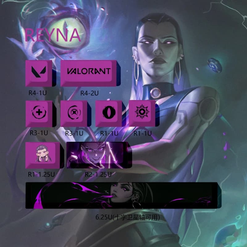 Reyna ravvenant Keycaps PBT Keyboard Cap 9 keys Dye-sublimation Custom Cherry Keycaps for mechanical keyboard game accessories