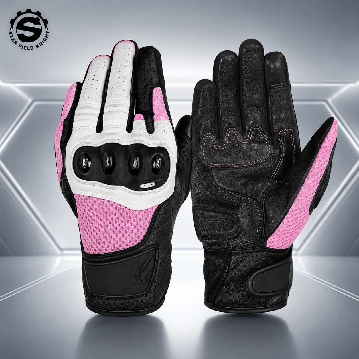 STAR FIELD KNIGHT Women Motorcycle Riding Gloves Breathable Goatskin Mesh Touchscreen Hard Knuckle Full Finger Summer Moto Gear