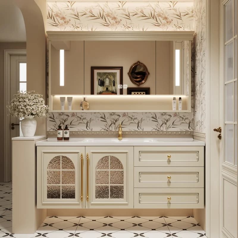 Armadietto da bagno estraibile Installazione a specchio Armadietto da bagno Lavabo di lusso Cassetti Vanity Mobile Da Bagno Mobili per la casa