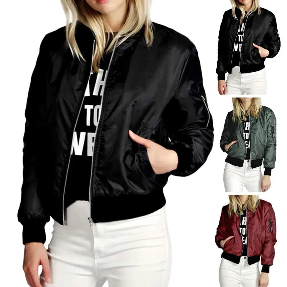 Cappotto da donna tinta unita colletto alla coreana Cardigan con cerniera maniche lunghe tasche elastiche calde con polsino giacca autunnale Outwear Mujer