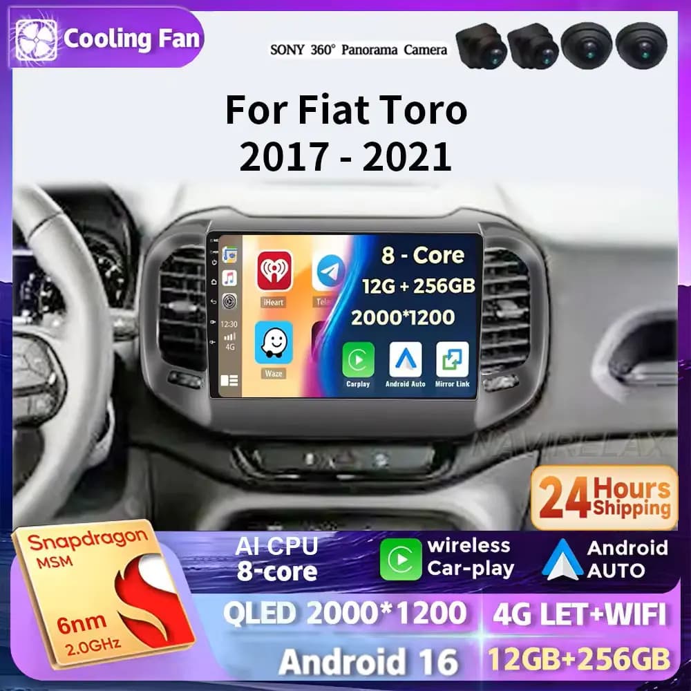 Android 16 Car Radio For Fiat Toro 2017 2018 2019 2020 2021 Multimedia Stereo Video Player Carplay Auto GPS NAVI WIFI 4G QLED BT