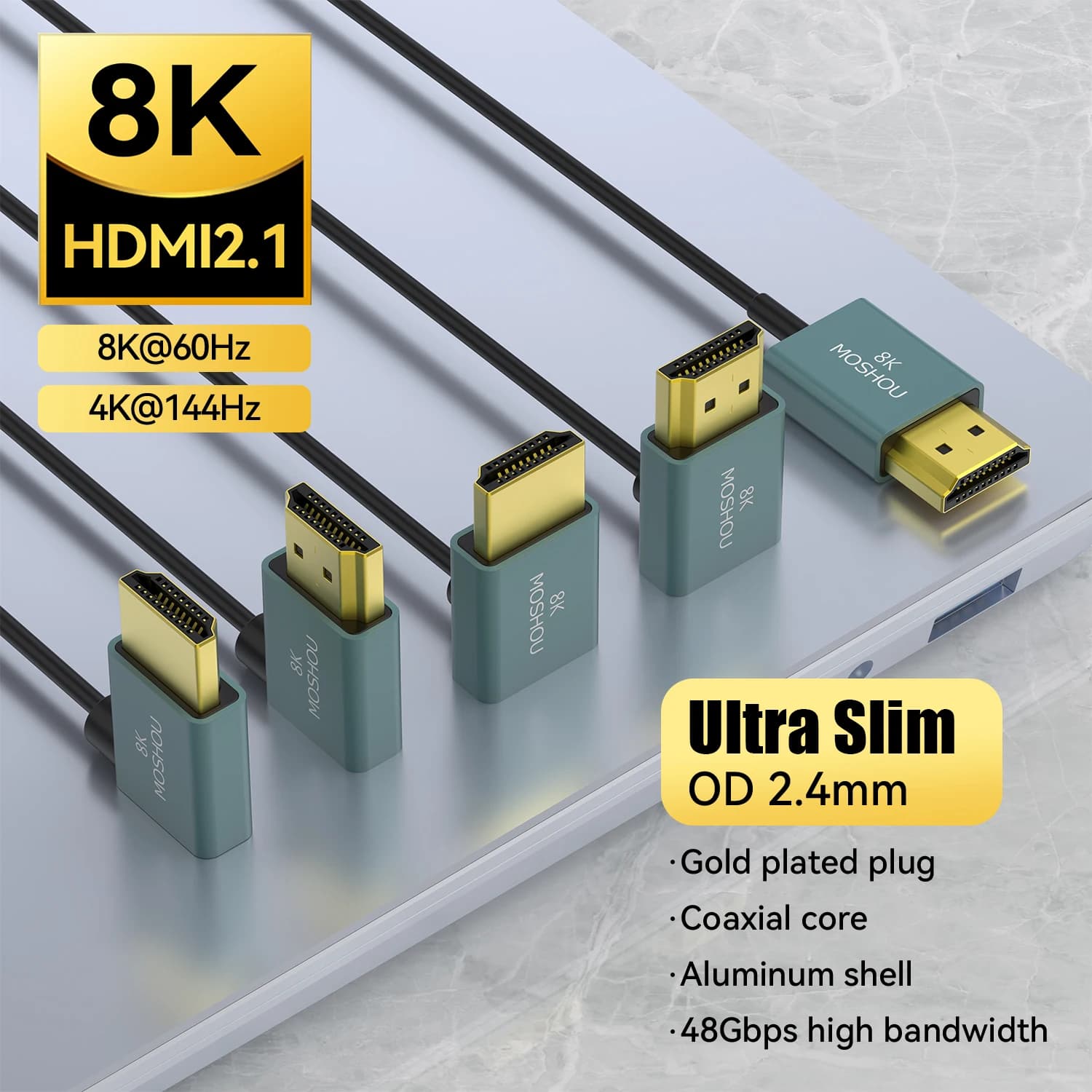 MOSHOU Ultra Sottile 8K HDMI 2.1 Cavo Angolo di 90 Gradi Cavo Flessibile Sottile Ad Alta Velocità Supporto 4K@120Hz 8K@60Hz per TV HDTV PS5