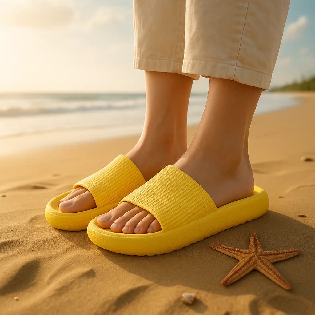 Beach Slippers with 4 cm thick EVA sole Comfort similar to the cloud Home Use Pair Growing height Summer sandals in solid color for interior