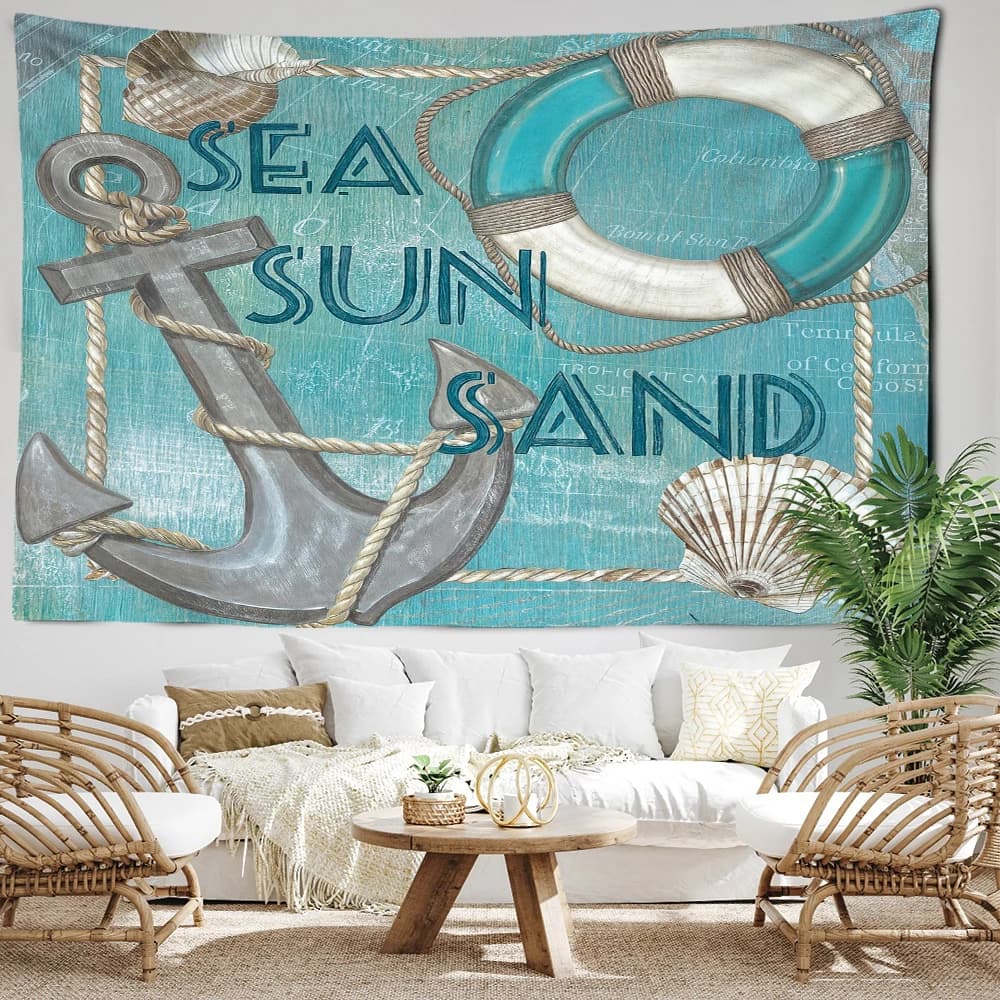 Cartoon Boat Anchor Swimming Circle Tapestry Wall Hanging Kawaii Bohemian Minimalist Art Ins Style Bedroom Home Decor