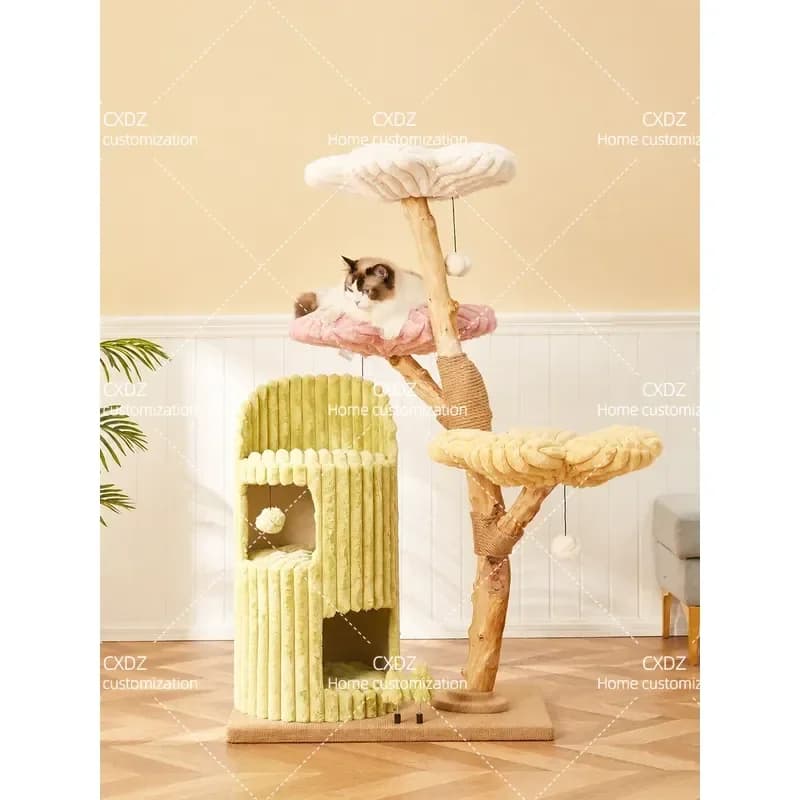 Large Cat Tree Climbing Frame with Jumping Platform Solid Wood Cat Shelf Villa with Nest and Tree Hole Luxury Integrated Pet