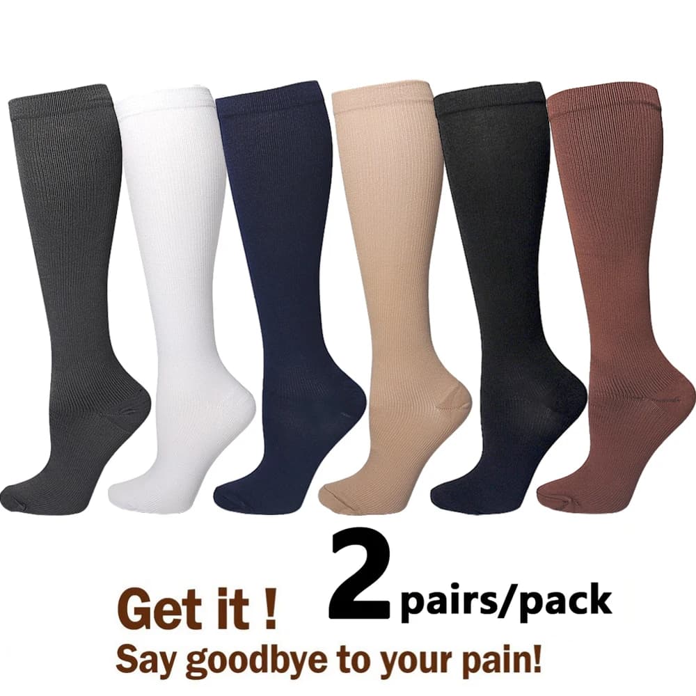 2Pairs Medical Compression Socks 20-30mmHg Gradient Support for Running Sports Travel Pregnancy Edema Varicose Veins Nursing
