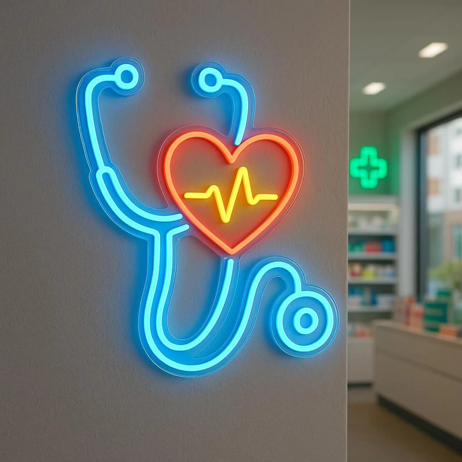 Insegna al neon per stetoscopio, decorazione ospedaliera a LED, decorazione al neon medica, insegna a LED per cardiologo, insegna per pediatrico