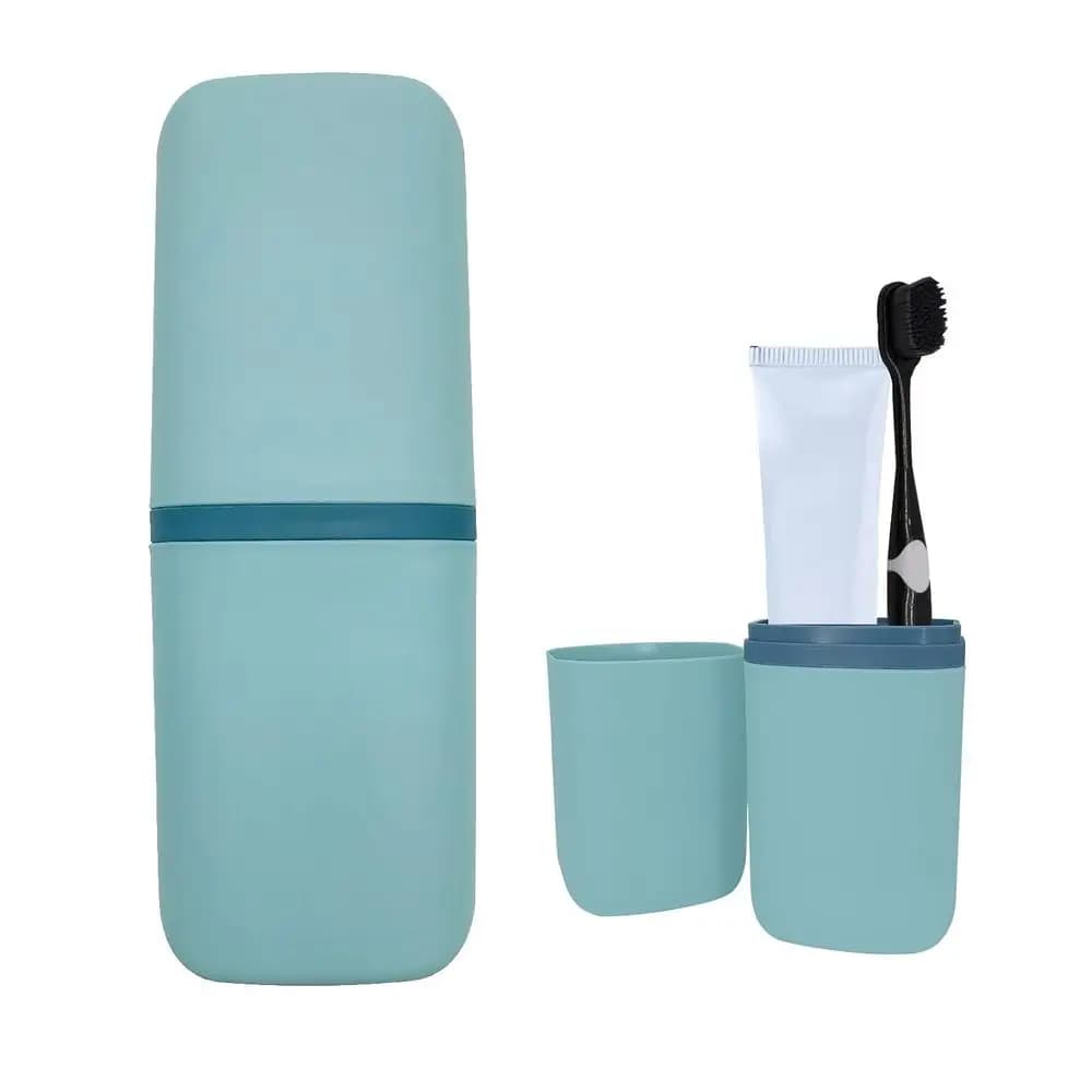 Portable Travel Toothbrush and Cup Set with Toothpaste Holder for Camping, School, and Travel