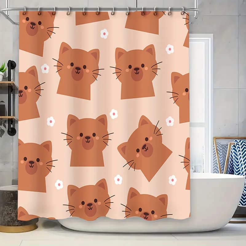 Set di tappetini da bagno con gattino carino Tappetini da bagno in peluche antiscivolo per l'arredamento della camera dei bambini Colore pesca stampato con fiori (set di 3)