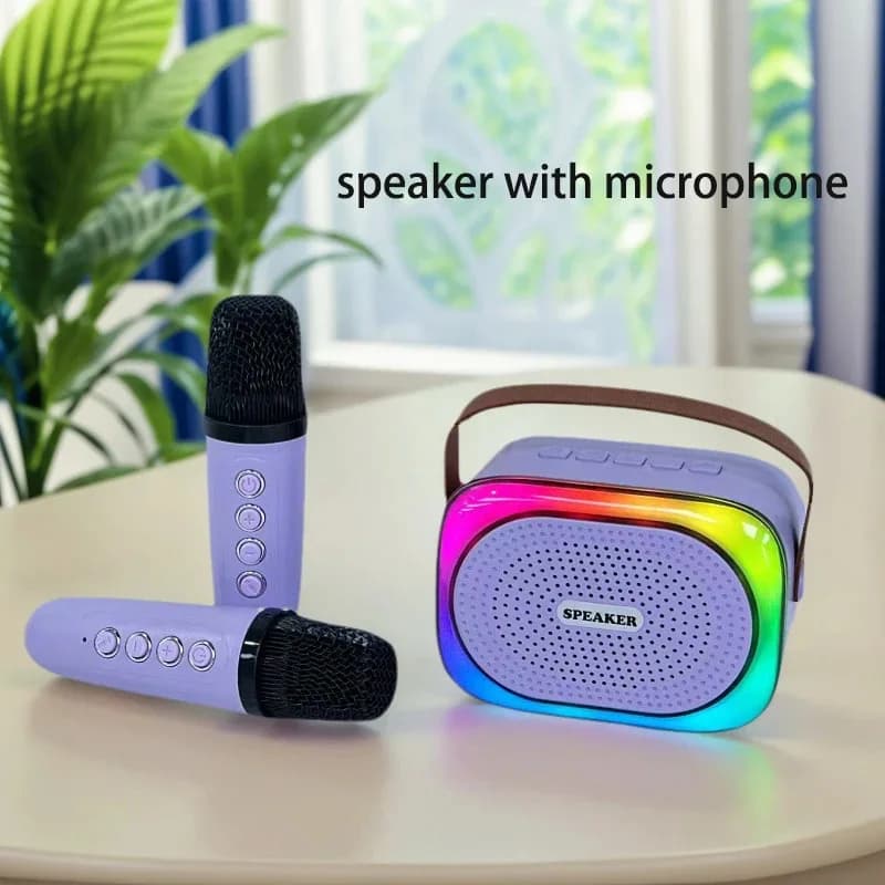 Mini Karaoke Machine with 2 Wireless Microphones Portable Bluetooth Speaker for Camping Home Party Kids Birthday Gift Loud