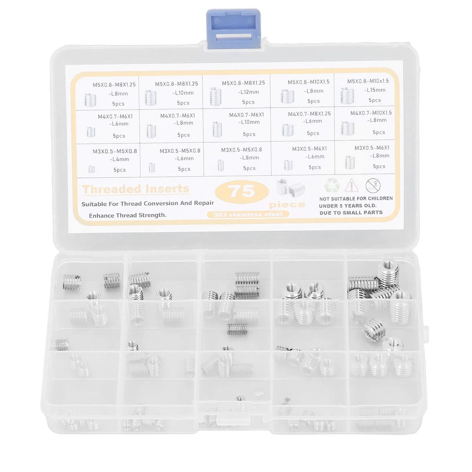 Threaded Insert Silver Internal Thread Nut M3 M4 M5 Anticorrosive Stainless Steel with Storage Box for Repair
