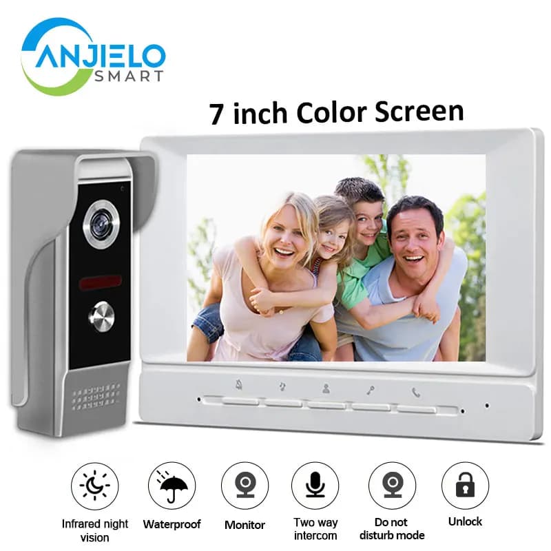 Anjielosmart videocitofono Porteiro da 7 pollici sistema di protezione della sicurezza domestica intelligente telecamera per campanello Interfone per appartamento Domofo