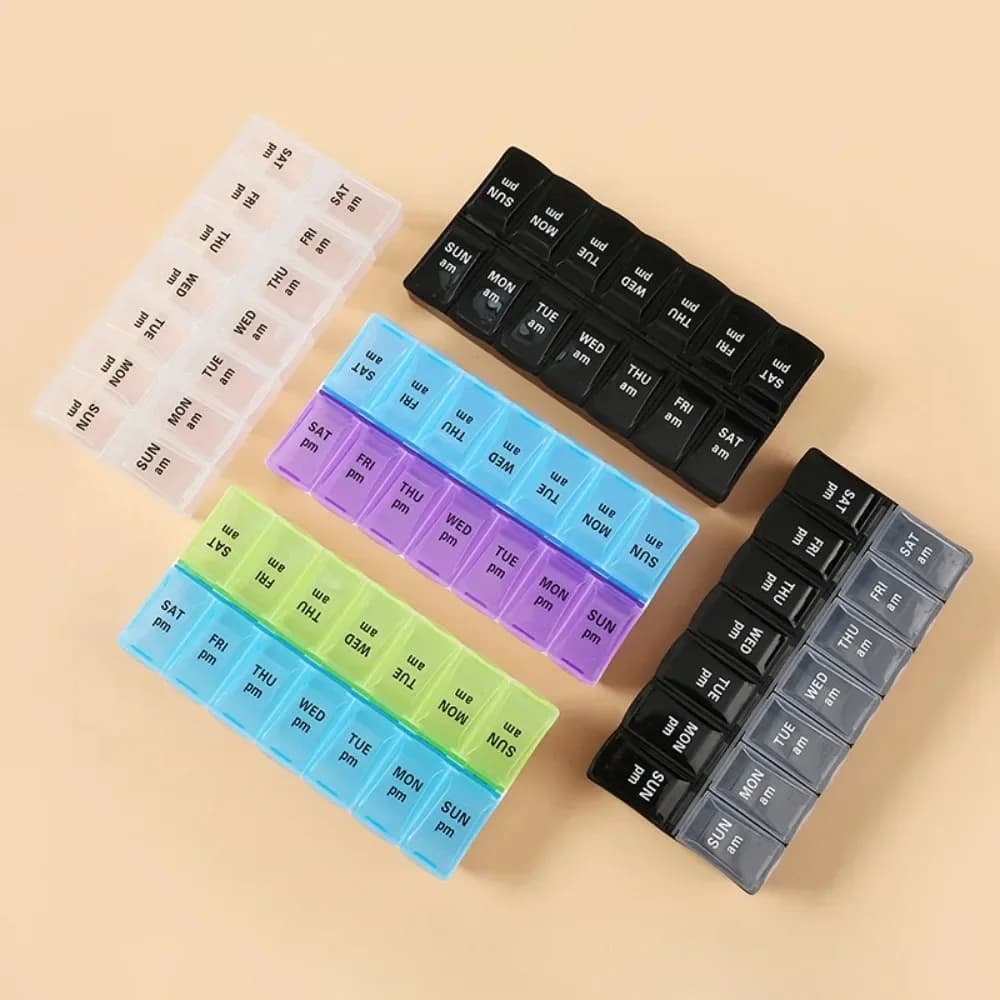 New Portable Hot Premuim Weekly Pill Organizer Storage Container Box 7 Days 2 times 14 Grills for Vitamin Medicine Fish Oils
