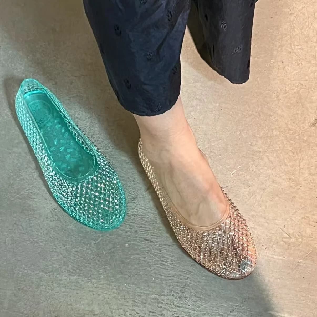 Transparent Crystal Jelly Shoes Hollow out Flat Bottom Sandals Breathable Summer Holiday Women's Footwear Low Cut Sporty Styl...