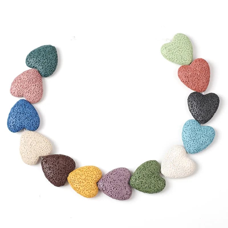 Perline distanziatrici in pietra vulcanica colorata a forma di cuore in lava naturale da 20 mm, perline sciolte affascinanti, orecchini fai da te, collane, gioielli