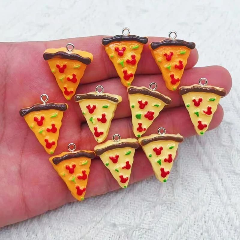 10pcs Cute Resin Triangle Pizza Food Charms Diy Cartoon Foods Keychains Earring Pendants Accessory Kawaii Women Jewelry Make