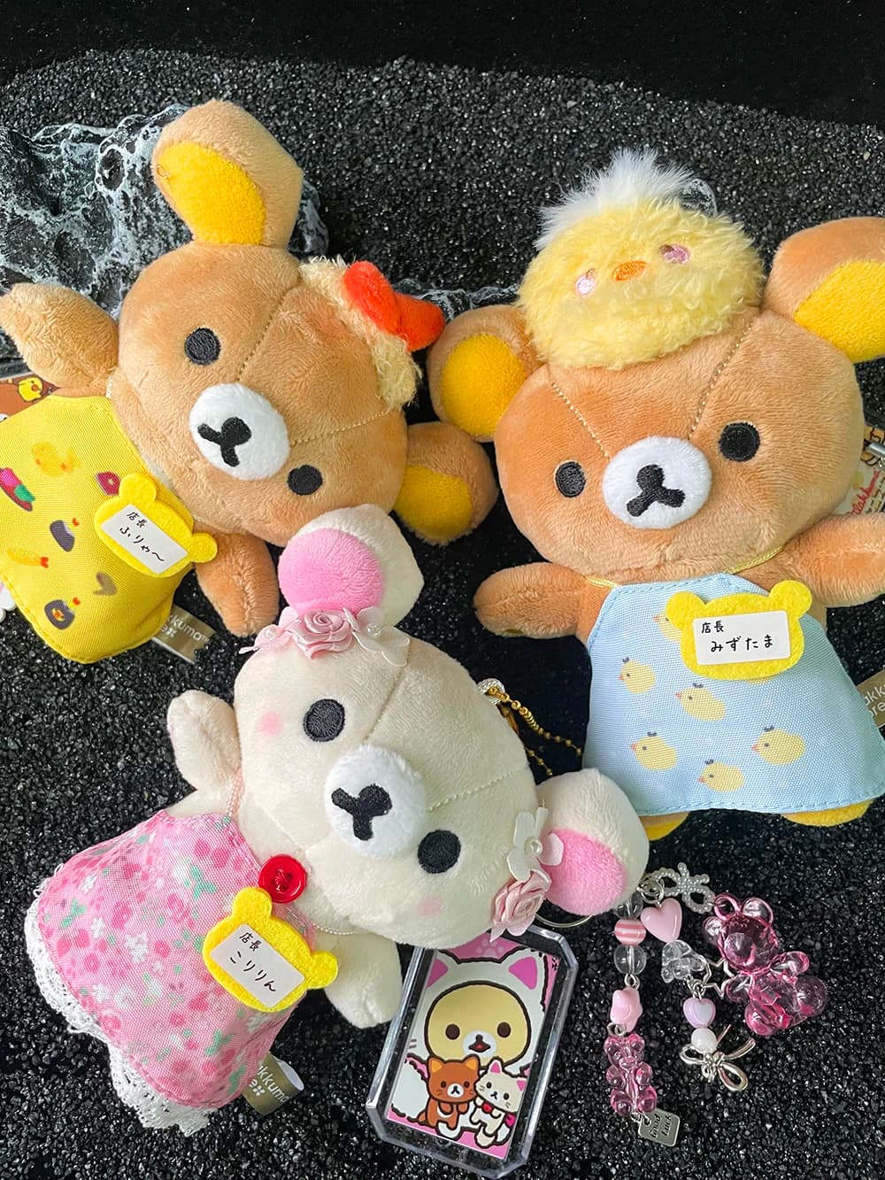 12cm Cute Plush Rilakkuma Store Manager Series Bag Keychain Chain Decoration Doll Little Bear Pink Chain Taiyaki Anime Birthday