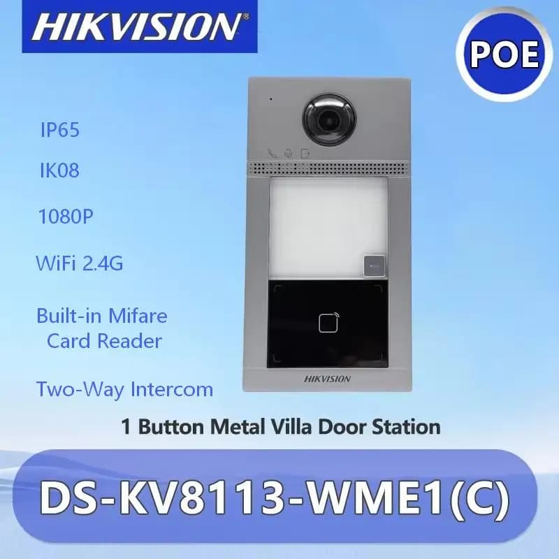 Hikvision DS-KV8113-WME1(C) Videocitofono POE 2MP con Postazione Esterna in Metallo, Audio Bidirezionale, IP65, Campanello di Sicurezza Intelligente per Villa