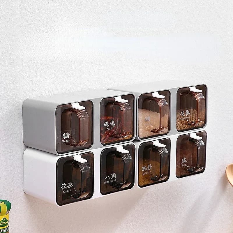 Set di combinazioni di scatole per condimenti scatola per condimenti per uso domestico forniture da cucina barattolo di sale per la conservazione a parete uno multi-griglia