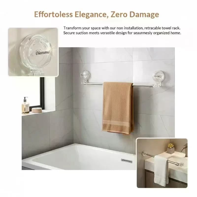 Suction Cup Retractable Towel Bar No Drilling For Bathroom Storage Space Saving Convenient Storage And Towel Holder