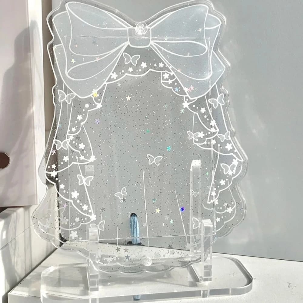 Cornice per foto in acrilico da 3 pollici con velo a fiocco Stile INS Porta carte da tavolo dal design semplice Scatola di immagazzinaggio per caccia alle stelle Regalo per amici Decorazioni per la casa