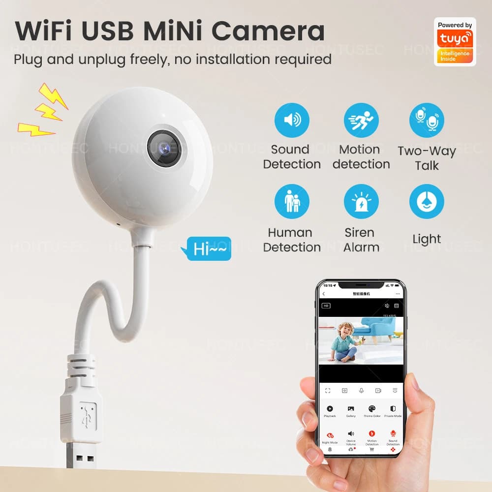 Tuya Smart Mini WiFi Camera 5MP 2K USB Webcam Telecamera Rilevazione movimento Audio bidirezionale Baby Monitor Telecamera di sicurezza wireless