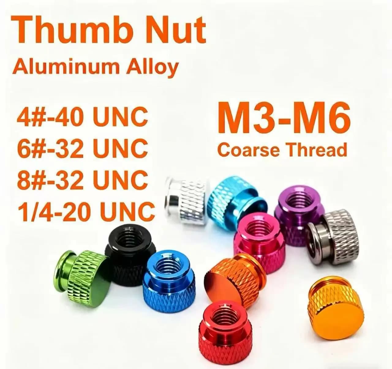GB806 4# 6# 8# 1/4-20 UNC M3-M6 Coarse Knurled Thumb Nuts Colorful Aluminum Hand Tighten Blind Hole Screws for 3D Printers