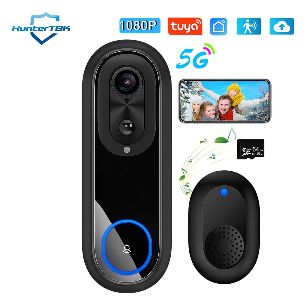 Campanello video WiFi 5G 2.4G Campanello senza fili 1080P Tuya APP Telecamera citofono intelligente Campanello impermeabile IP65 con batteria da 7000 mAh