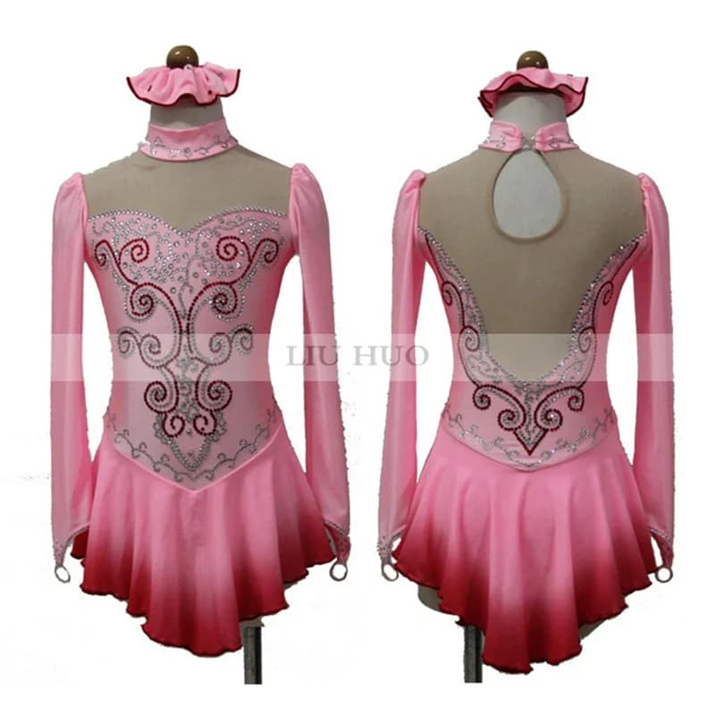 LIUHUO Donna Ragazza Pattinaggio di Figura sul Ghiaccio Vestito Prestazioni Ginnastica Ritmica Concorso Body Costume Rosso Sfumato Adolescenti Roller