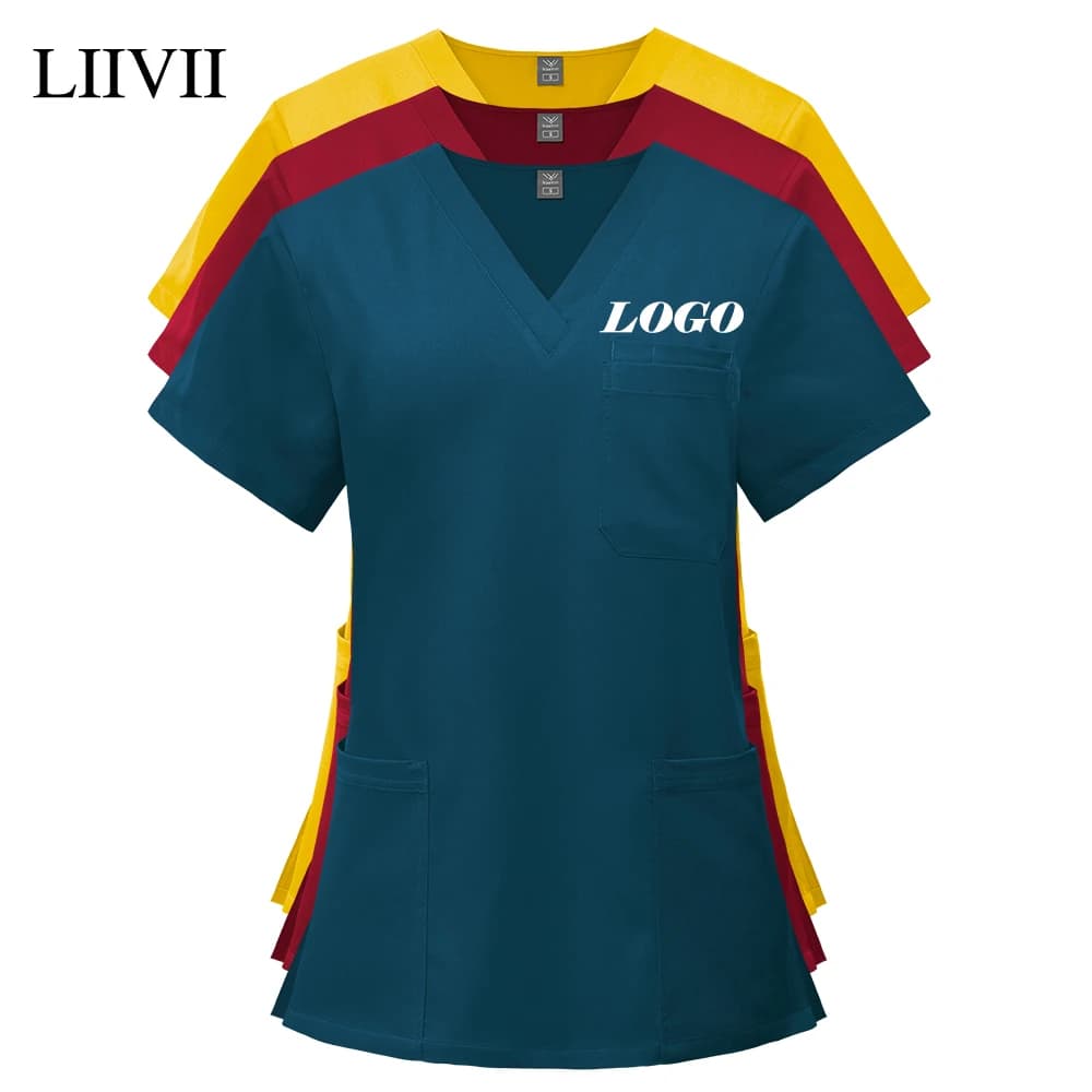 Hospital Scrubs Top Nursing Workwear Stretch Oversized Uniform Medical Nurse Uniforms Women Men Pockets Blouse Scrub Shirts Logo