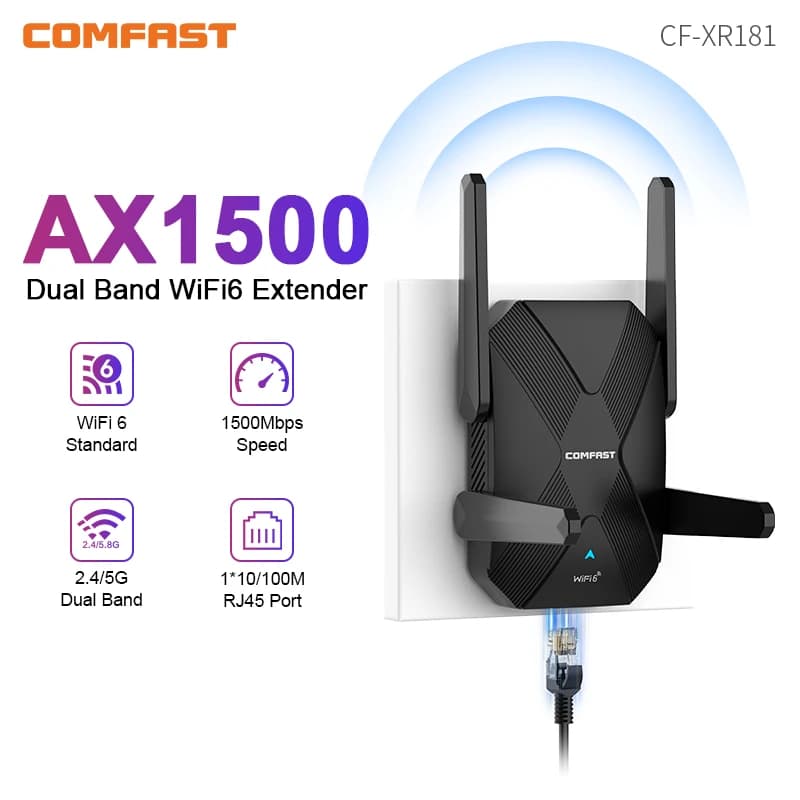 Comfast Extender 1500Mbps/WiFi 5 1200Mbps Extender Dual Band 2.4G e 5.8G Ripetitore wireless Gamma WiFi Booster AP/Router 4 antenne