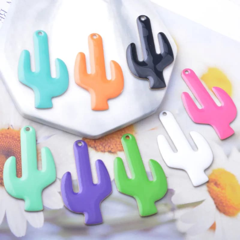 6 pezzi di rame smaltato su entrambi i lati cactus charms colorati donne collana orecchini pendente goccia d'olio accessori gioielli fai da te