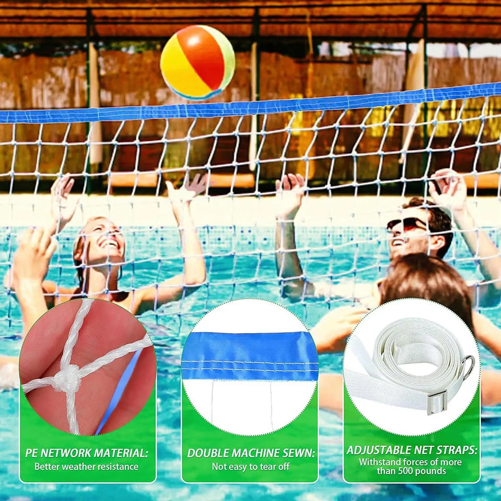 Rete da pallavolo pieghevole in poliestere per allenamento, accessorio per giochi acquatici a casa o al resort