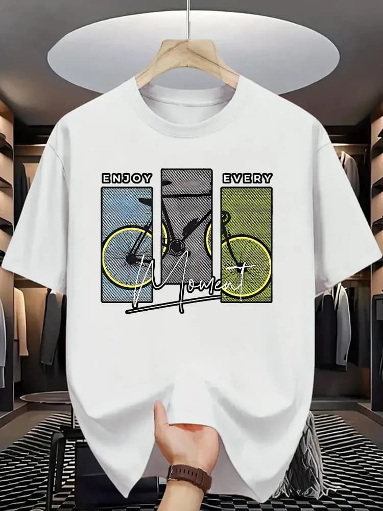 T-shirt estiva da uomo in puro cotone 100% casual, con motivo geometrico stampato, comoda, sportiva, girocollo, a maniche corte